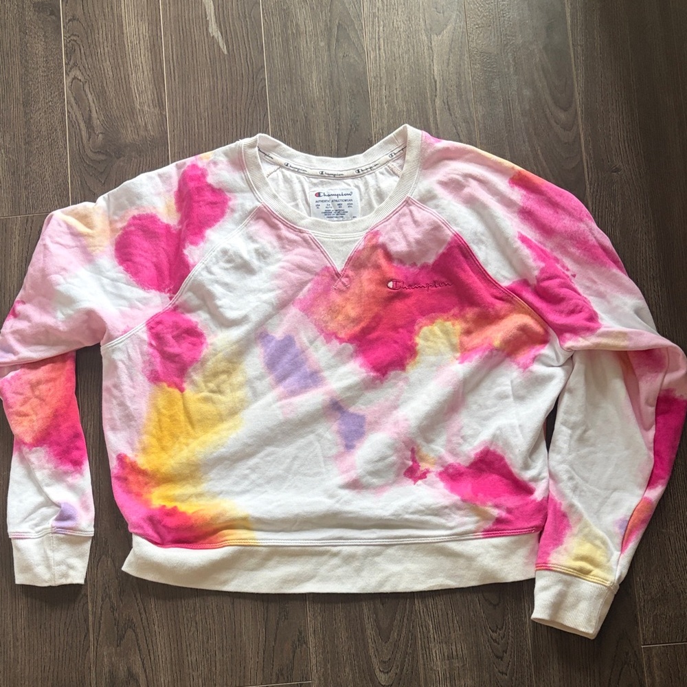 Champion Pink and Yellow Tie-Dye Sweatshirt